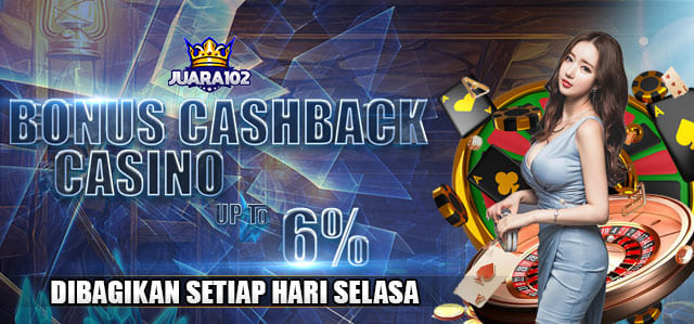 BONUS CASHBACK CASINO UP TO 6%. DIBAGIKAN SETIAP HARI SELASA S&K BERLAKU.	